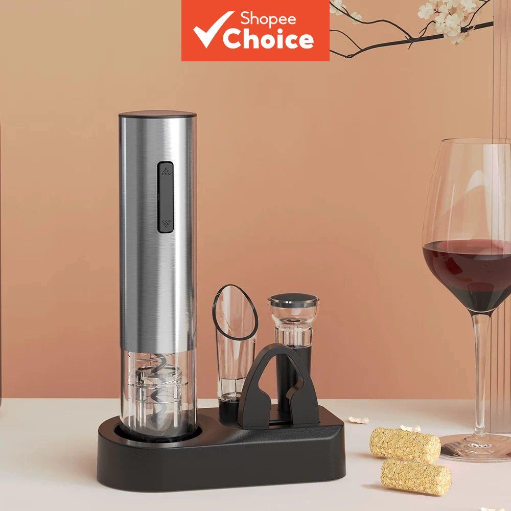 Conjunto De Abridor De Vinho Elétrico Recarregável USB-C De 6 Peças Com Cortador De Folha , Rolhas De Vácuo E Base De Ar