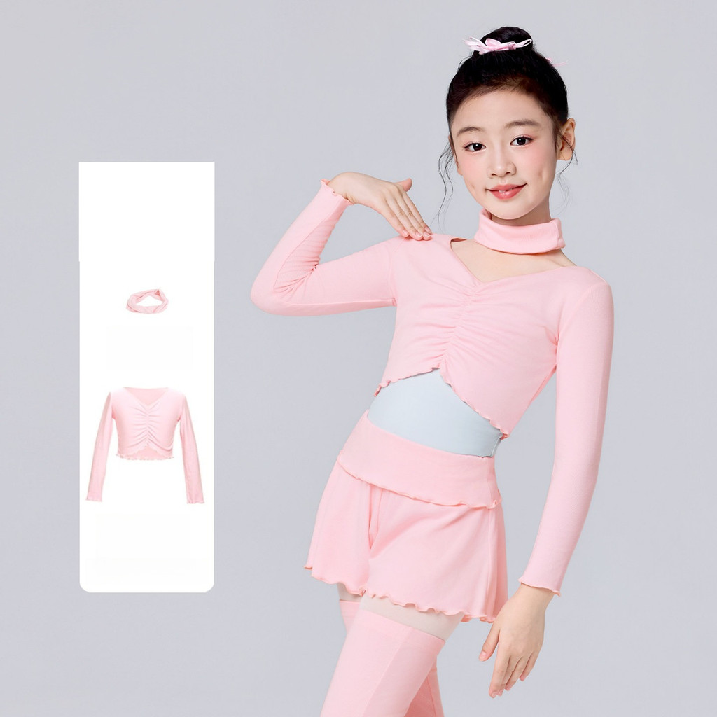 [Conjunto De Duas Peças De Blusa + Faixa De Cabeça] De Dança Infantil Outono E Inverno Balé Prática Ginástica Terno Top