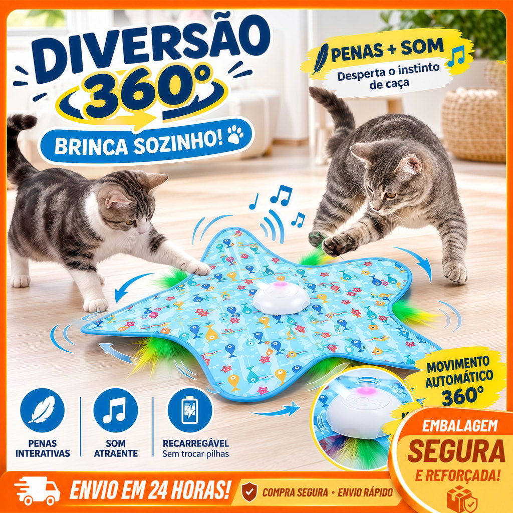 Tapete Interativo para Gatos com Brinquedo Automático, Borboleta e Penas, Elétrico Anti Tédio para Diversão Felina