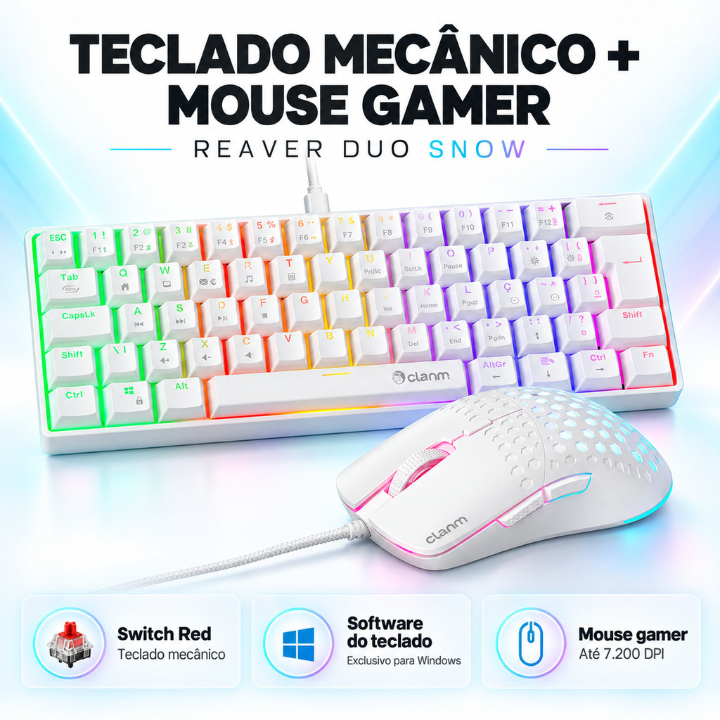 Teclado Mecânico 60% Abnt2 Switch Red + Mouse 6 Botões 7200 DPI