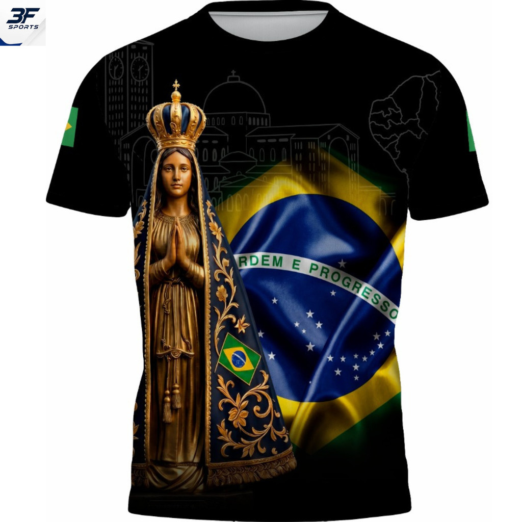Camiseta Nossa Senhora Aparecida Padroeira Do Brasil Camisa Religiosa Unissex