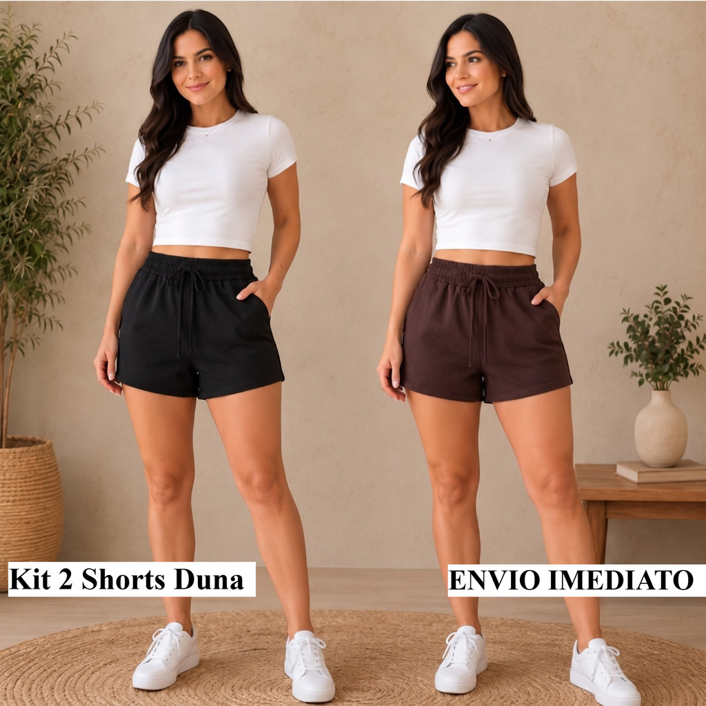 Kit 2 Shorts Feminino Tecido Duna com Bolso  Moda Verão