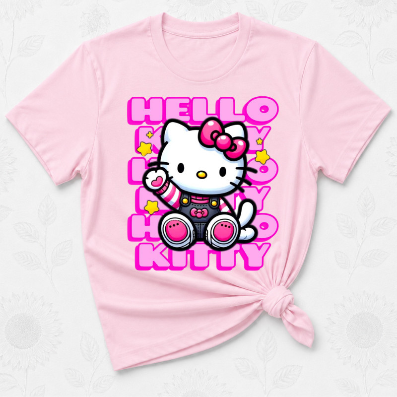 CAMISETA ADULTA FEMININA INFANTIL CONFORTAVEL HELLO KIT FOFA T SHIRT PLUS ALGODAO PENTEADO ESTILOSA DELICADA MODERNA