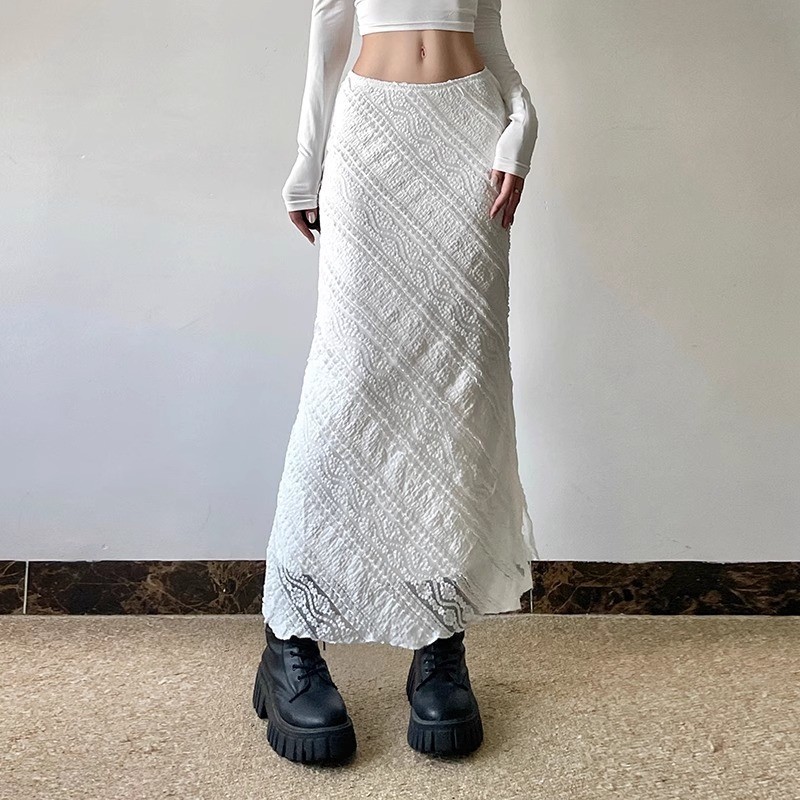 Francês elegante renda Jacquard sarja saia feminina Retro mais magro olhar branco Hip saia longa 2025 saia260914A