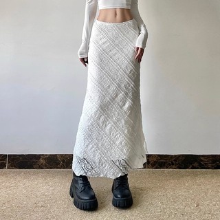 Francês elegante renda Jacquard sarja saia feminina Retro mais magro olhar branco Hip saia longa 2025 saia260914A