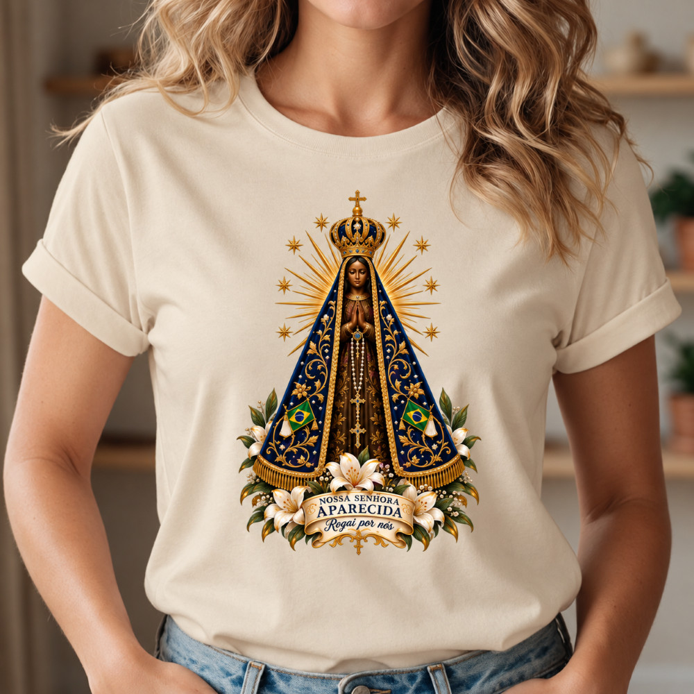 Camiseta Feminina Unissex Nossa Senhora Aparecida | Camiseta Católica | 100% Algodão Qualidade e Conforto Envio Imediato