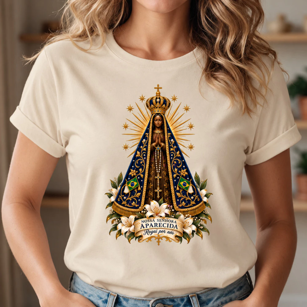 Camiseta Feminina Unissex Nossa Senhora Aparecida | Camiseta Católica | 100% Algodão Qualidade e Conforto Envio Imediato — imagem 1