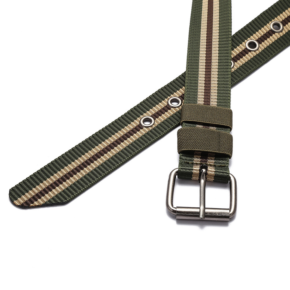 Cinto de lona listrado masculino Casual pino fivela cinto adolescente estudante treinamento militar resistente ao desgas