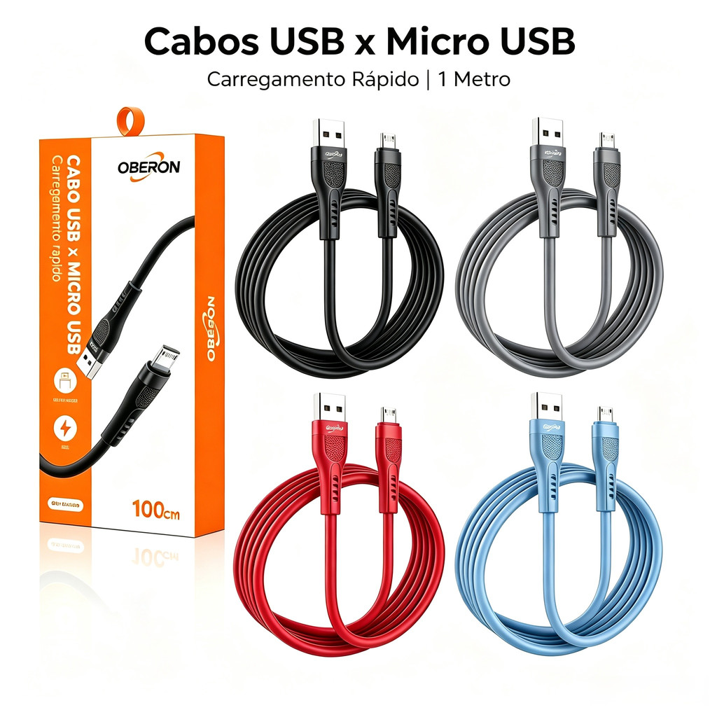 Cabo Carregamento Rápido 5A 1Metro USB para Micro USB Eficiente Transmissão de Dados Conector Durável para Smartphones