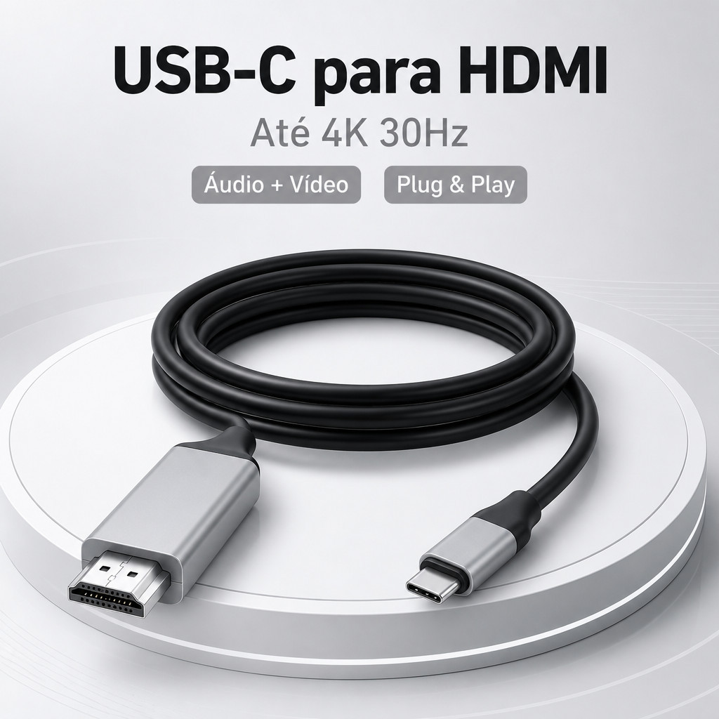 Cabo Adaptador USB Tipo C para HDMI 4K 30Hz 2 Metros Espelhamento de Tela para TV Monitor Projetor