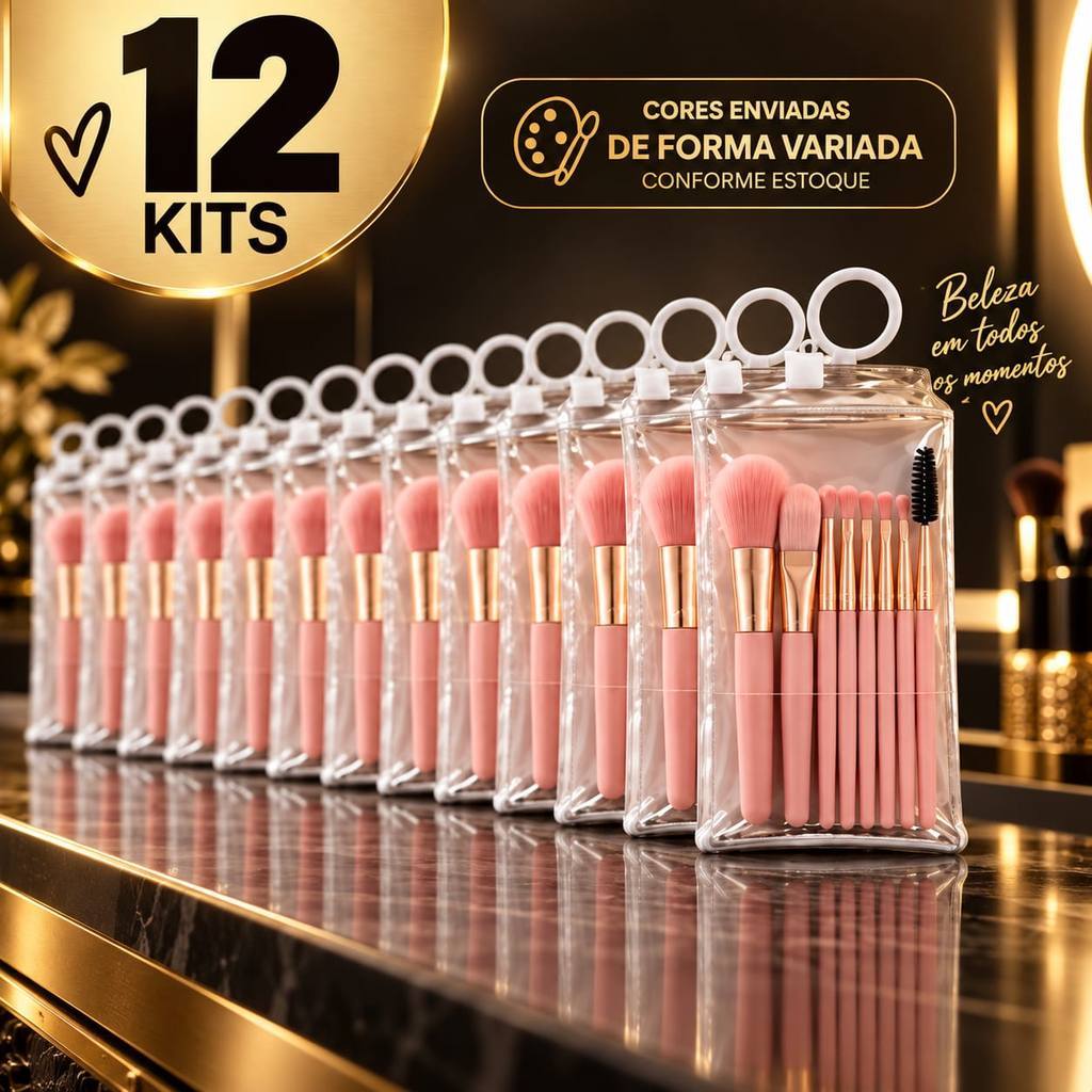12Kits Pinceis de Maquiagem 8un Kit Para Lembrancinha Brinde Portátil Macio Sombra Blush