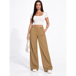 Calça Feminina Pantalona de Cintura Alta e Perna Larga