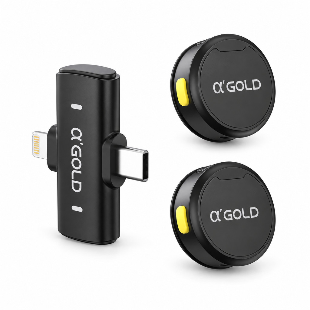 Microfone de Lapela Sem Fio Duplo A'Gold MCF-38D USB-C Lightning para Celular
