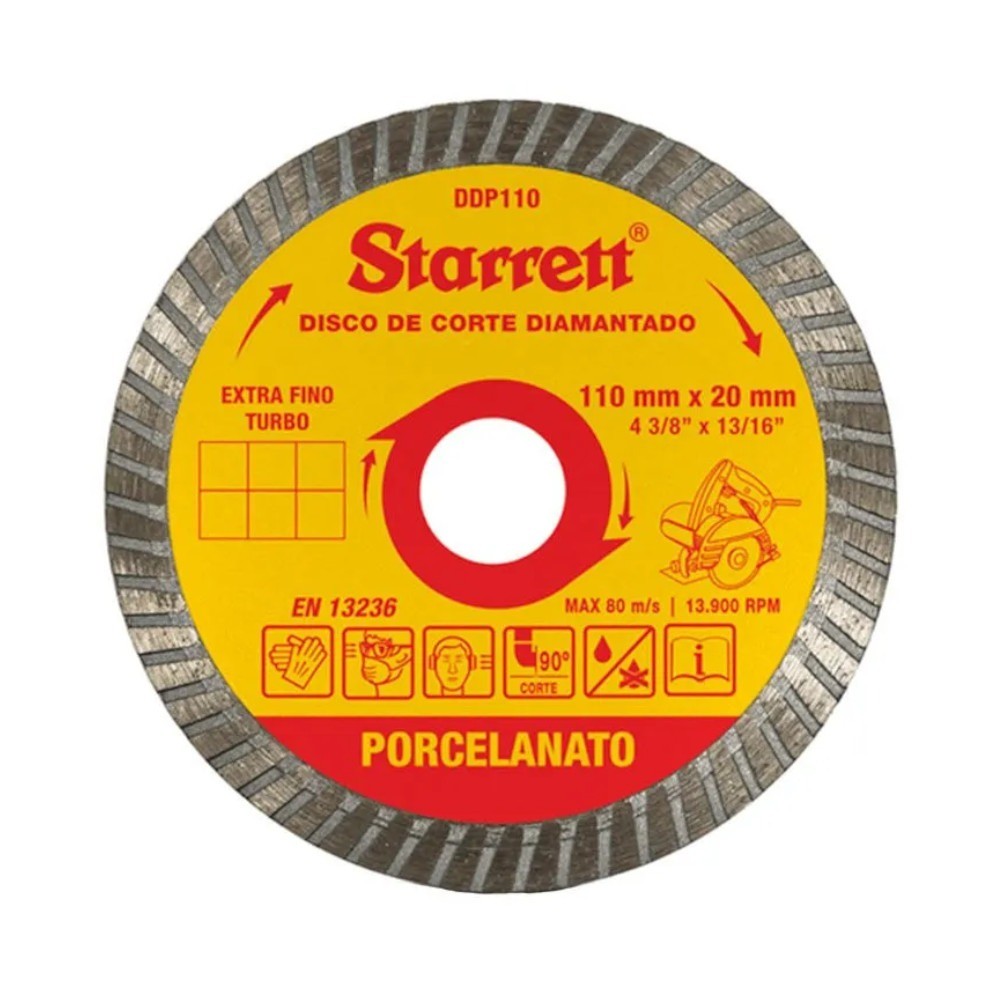 Disco diamantado turbo 110 mm para cerâmica e porcelanato DDP110-S - Starrett