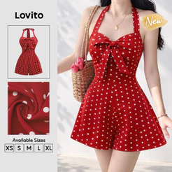 Lovito Macacão Feminino Vermelho com Poá Sem Mangas e Zíper Casual Primavera Verão JRB204P1D803