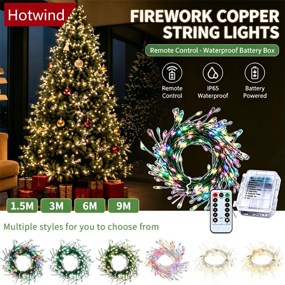 HOTWIND 1.5M/3M/6M/9M LED Fio De Cobre Luzes De Corda De Fogos De Artifício Verde/Prata Caixa De Bateria À Prova D'água