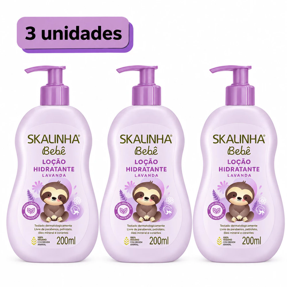 Kit 03 Loção Hidratante Skalinha Bebê 200ml Lavanda
