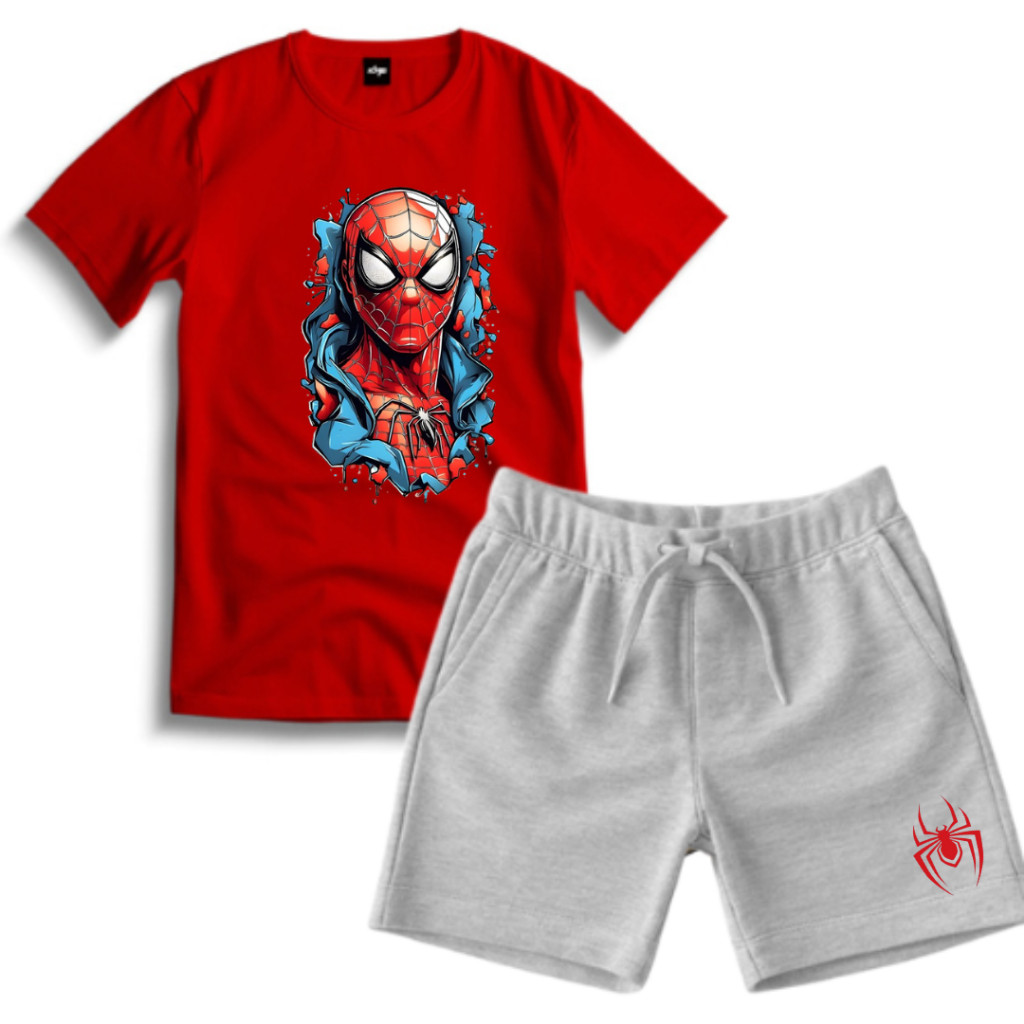 Kit Camiseta + Bermuda Moletinho Infantil Juvenil Estampa DTF Heroi  Confortável Qualidade Premium Lançamento Tendência