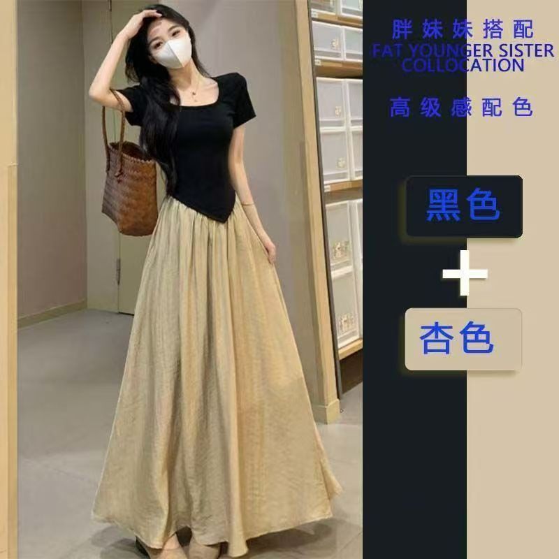 Plus Size feminino novo estilo chinês falso de duas peças pescoço quadrado vestido feminino verão gordura mm temperament