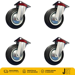 Kit 4 Rodízios Giratórios Borracha 3pol 75mm JST para Móveis e Carrinho
