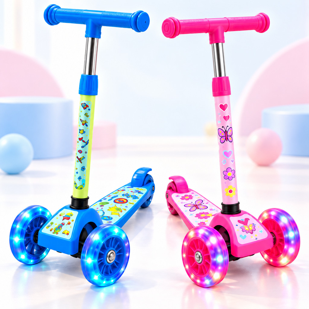 Patinete Infantil 3 Rodas Radical com Luz nas Rodas Guidão em T Estampado para Passeio