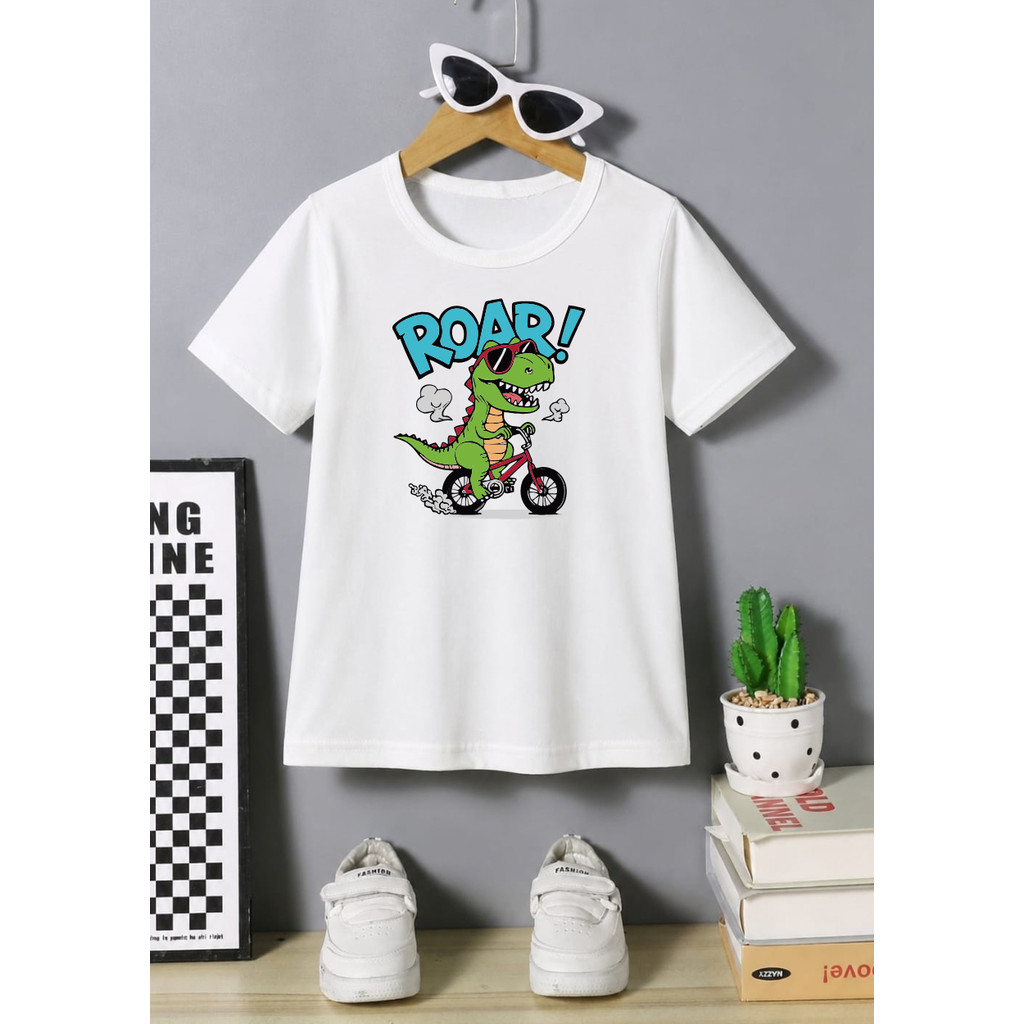 Camisa Camiseta Infantil Dinossauro de Bicicleta Unissex  Algodão Premium Estampada 100% Algodão