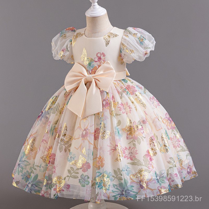 Vestido feminino transfronteiriço flor menina estampado Pettiskirt vestido de casamento menina aniversário vestido de pr