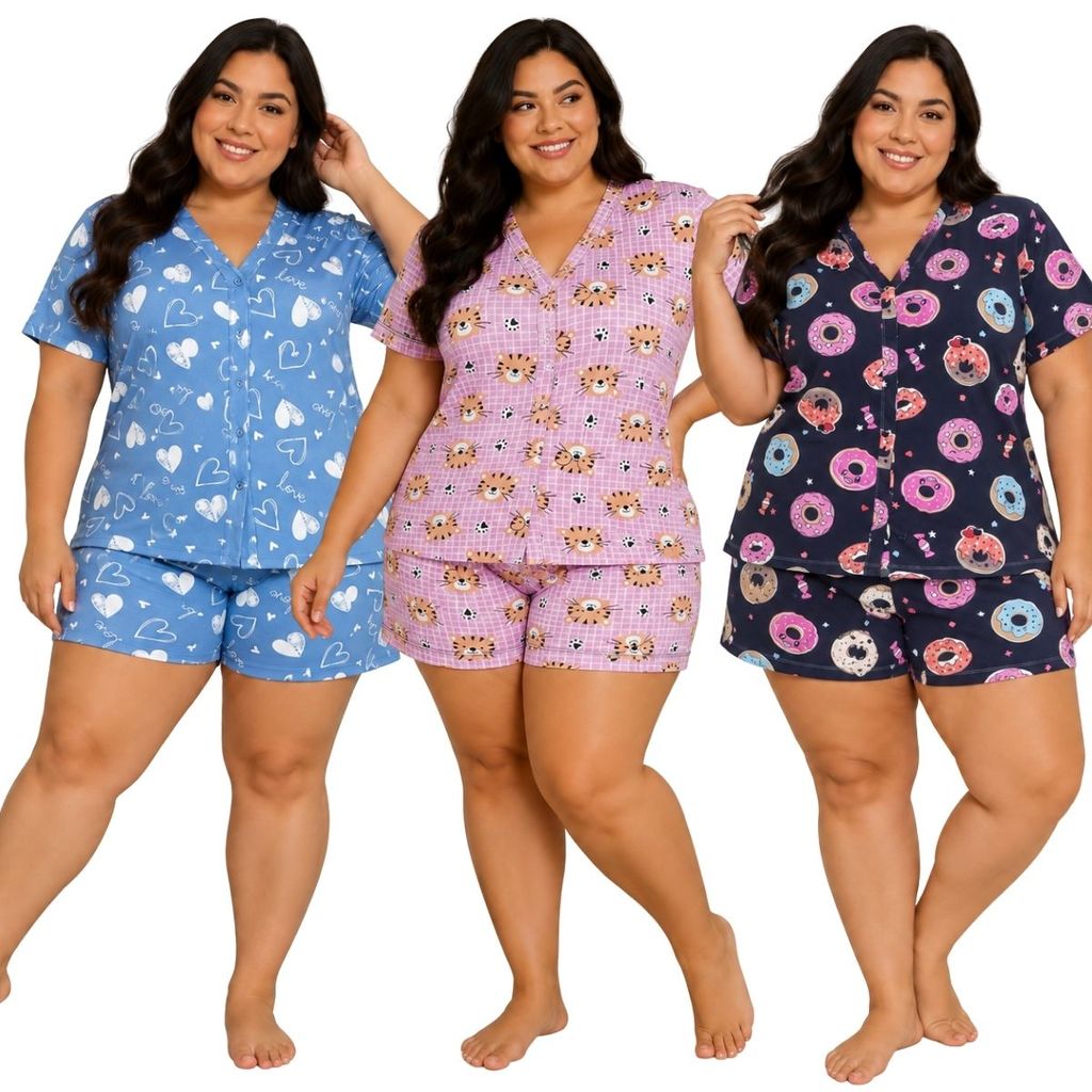 Baby Doll Blogueirinha Suede Estampado Plus Size / Baby Doll Feminino / Roupa de Dormir