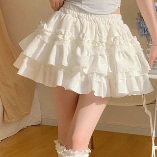 Verão branco renda bolo Pettiskirt feminino estilo doce A linha saia cintura alta mais magro olhar Anti-reflexo estilo B