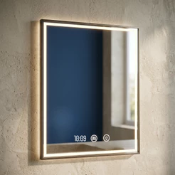 Espelho Led 3 Cores Retangular Com Relógio Temperatura Para Camarim Maquiagem Decorativo