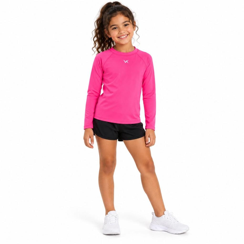 Camiseta Baby Look Infantil Kanxa Manga Longa Rosa Neon - Modelagem Ajustada e Confortável