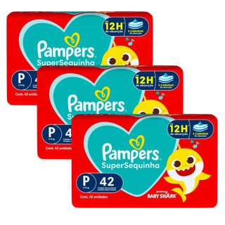 Kit 3 Fraldas Descartáveis Pampers Supersequinha Mega P - 126 Tiras