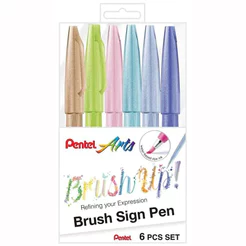 Caneta hidrográfica Brush Sign Pen com 6 cores pastéis KITBRUSH-6P Pentel