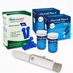 100 Tiras de Glicose On Call Plus II + 100 Lancetas + Lancetador