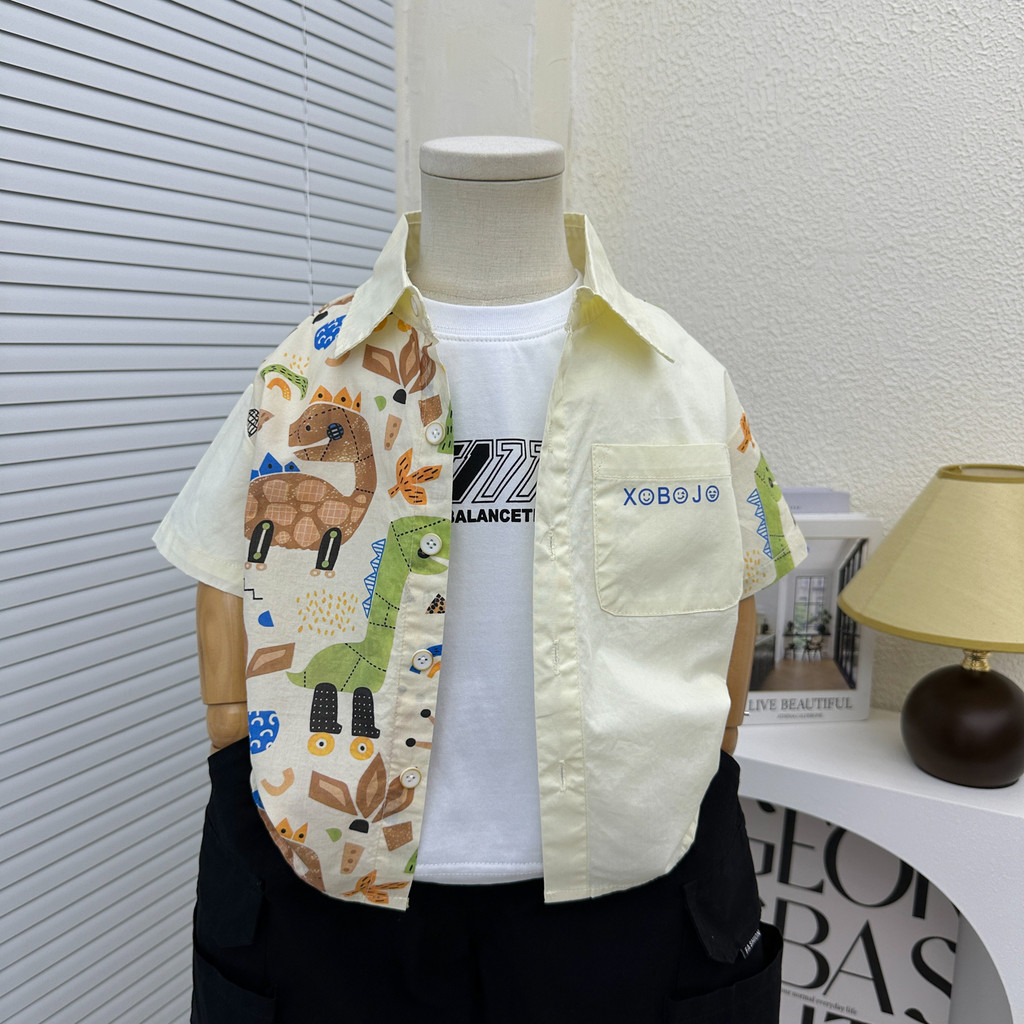 Meninos camisa de manga curta 2025 novo estilo crianças verão dos desenhos animados impresso camisa meninos puro algodão