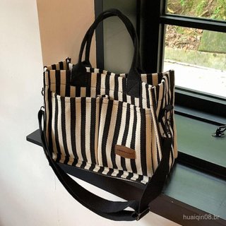 Bolsa Tote De Lona Listrada YISHENG , De Ombro Simples De Grande Capacidade Pano Estilo Coreano Da Moda