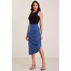 Saia Feminina Acetinada Marialícia Azul