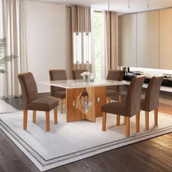 Conjunto Sala de Jantar Mesa Tampo Dakota Plus Vidro 160x80cm com 6 Cadeiras Laura Yescasa
