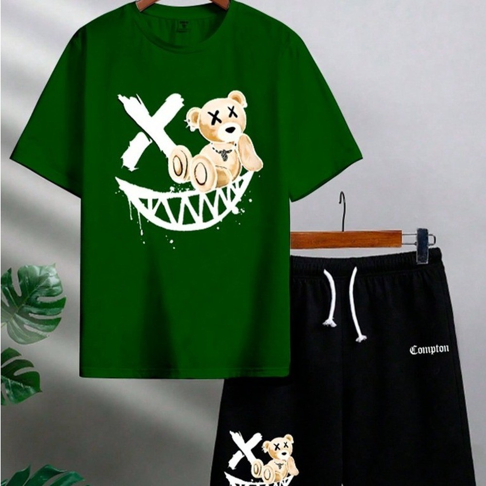 Conjunto Masculino Camiseta Streetwear Masculina + Bermuda Moletom Estampada Kit