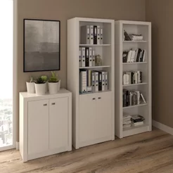 Kit 3 Armários para Escritório com Balcão, Armário e Estante Espresso Móveis Branco Branco
