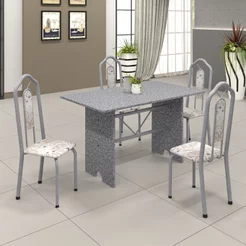 Conjunto de Mesa 120x75cm Tampo Granito com 4 Cadeiras Bianca Soma Móveis Prata/Martelado/Ocre/Botanic Bege Martelado