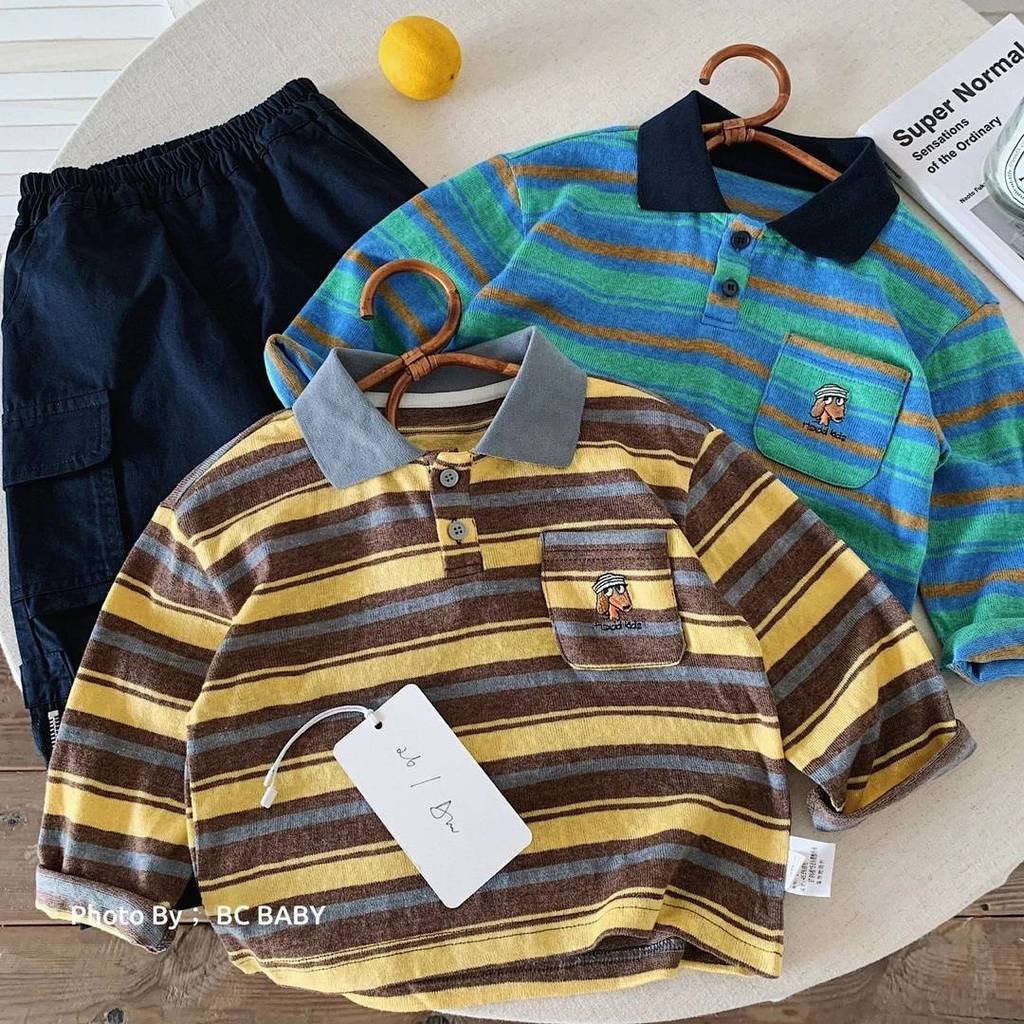 [Tik Tok Mesmo Estilo] Camisetas para Meninos Meninas 2026 Outono Novo Estilo Versão Coreana Crianças Listradas Filhote 