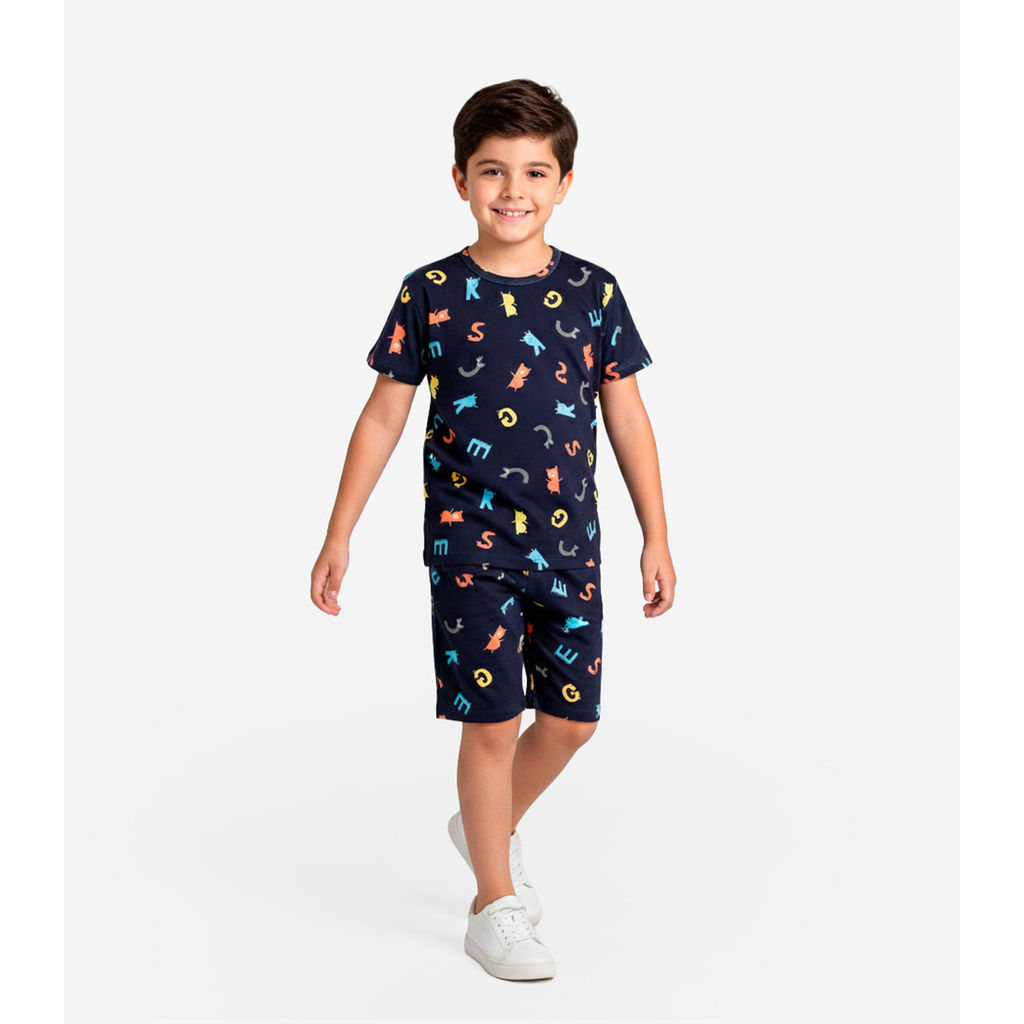 Pijama Infantil Camiseta E Bermuda Select Azul