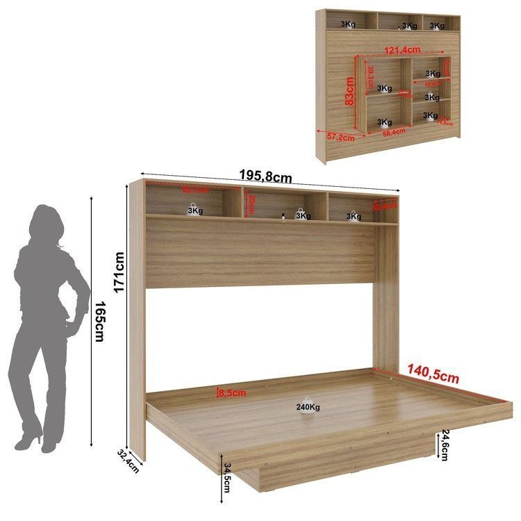 Cama Articulada Casal Horizontal com Nichos e Prateleiras CM8043 Marrom/Amendoa Amêndoa · foto 2