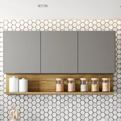 Armário para Cozinha 3 Portas 120cm Line Cinza/Gris/Freijó Gris/Freijó