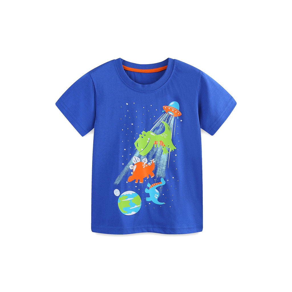 Verão meninos de manga curta camiseta algodão macio dos desenhos animados dinossauro espaço planeta confortável respiráv