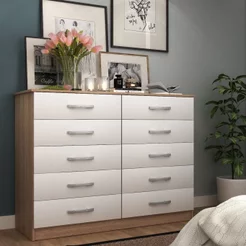 Cômoda para Quarto 10 Gavetas Premium Marbela Branco Branco/Carvalho