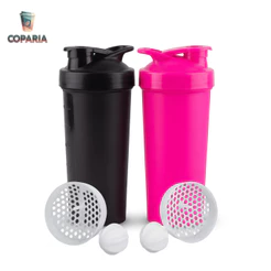kit 2 Coqueteleiras Fitness 750ml Preto e Rosa com Peneira e Esfera Misturadora