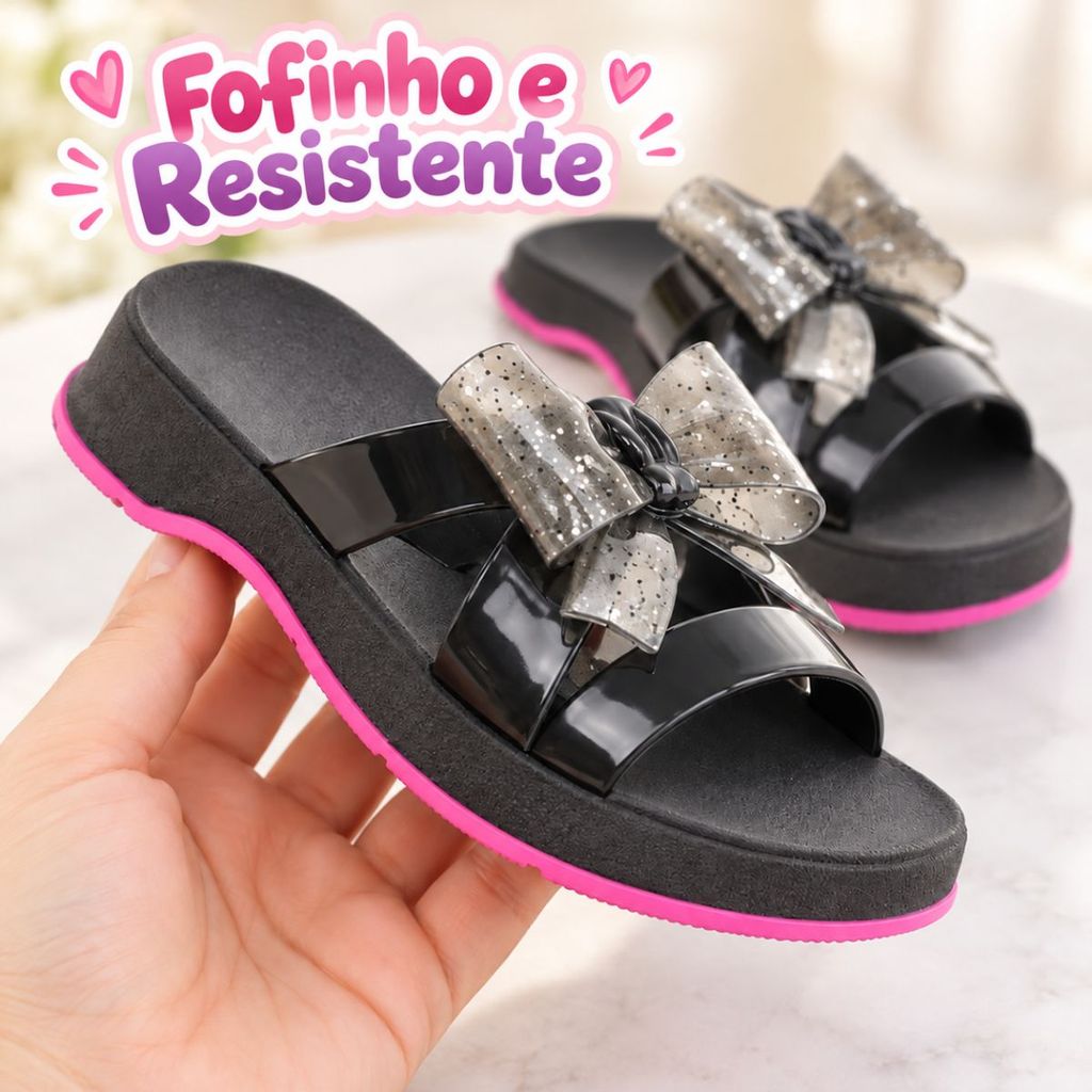 Sandália Infantil Menina Laço Transparente Brilho Plataforma Feminina Leve Macia Confortável Antiderrapante