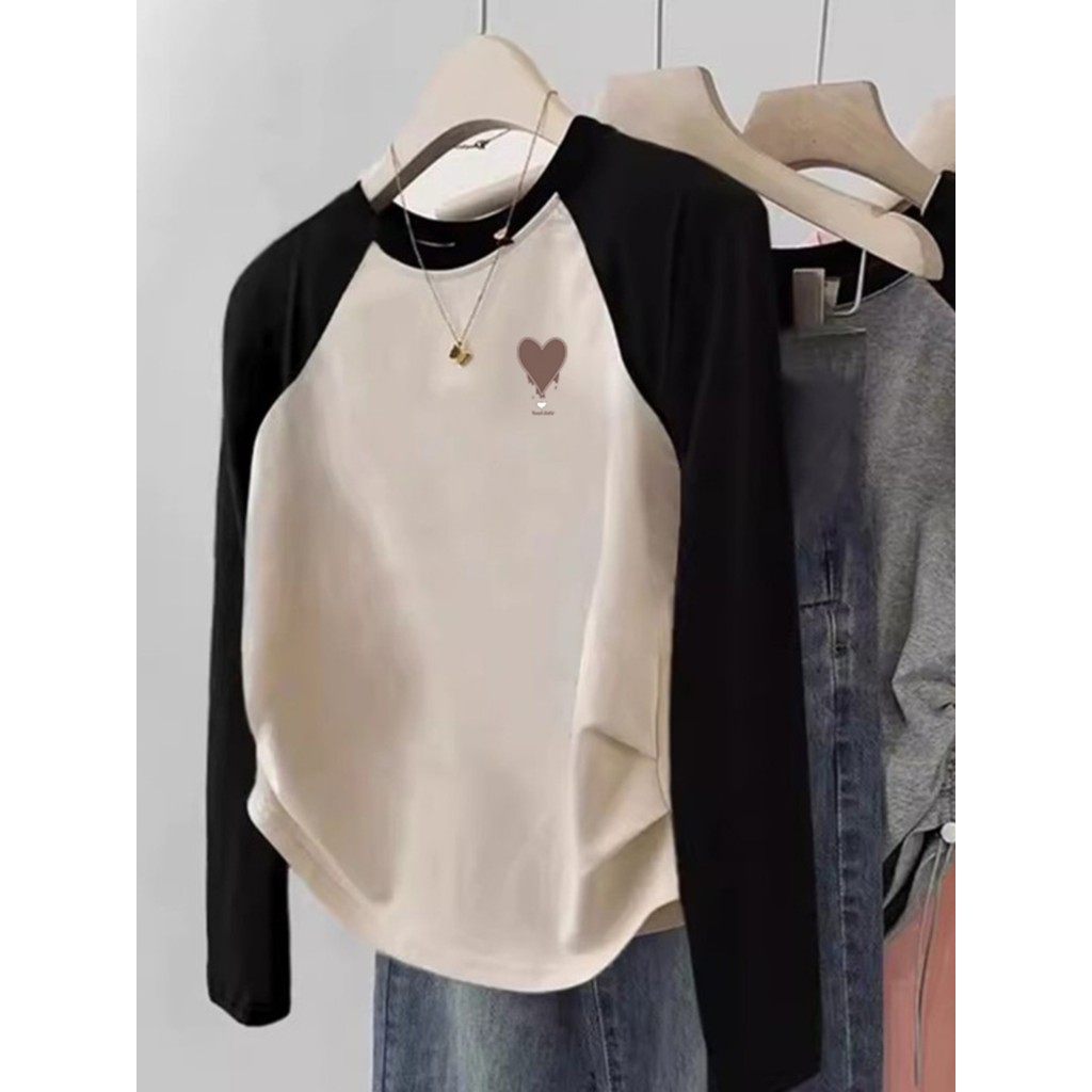 Meninas cor-bloqueando algodão puro manga comprida camiseta primavera outono grandes crianças roupas femininas Base inte